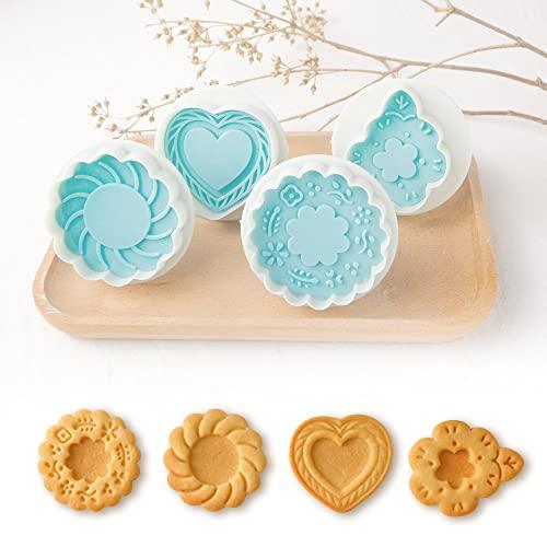 Cookie Stamps Set of 4, Cookie Press Mold, Decorating Supplies for DIY Baking, Cake, Pastry, Easy to Use-Flower Heart - CookCave