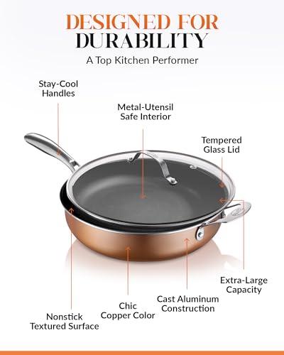 GOTHAM STEEL 5.5 Qt Saute Pan with Lid - Non Stick Frying Pans Nonstick Deep Frying Pan, Nonstick Pan, Cooking Pan, Nonstick Skillet, 100% PFOA Free Ceramic Pan, Dishwasher Safe, Copper - CookCave