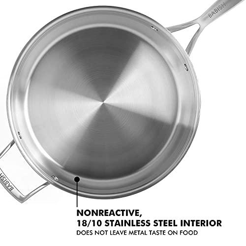 Babish Tri-Ply Stainless Steel Professional Grade Saute Pan w/Lid, 5-Quart - CookCave