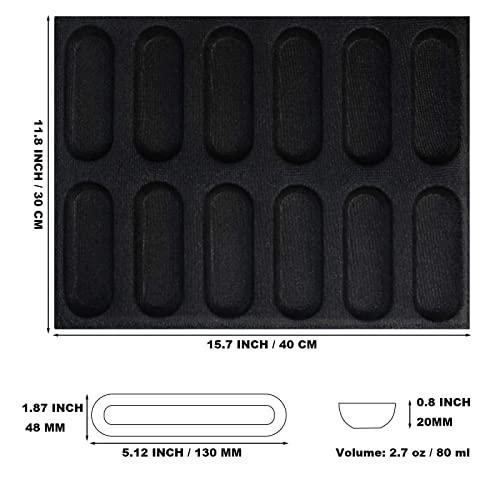 FETESUR Silicone Perforated Bread Mold for Baking, 12 Individual Oblong Baking Forms, Hot Dog Bun Mold, Silicone Molds for Making Crispy Bread Rolls, Eclairs and Milk Breads - CookCave