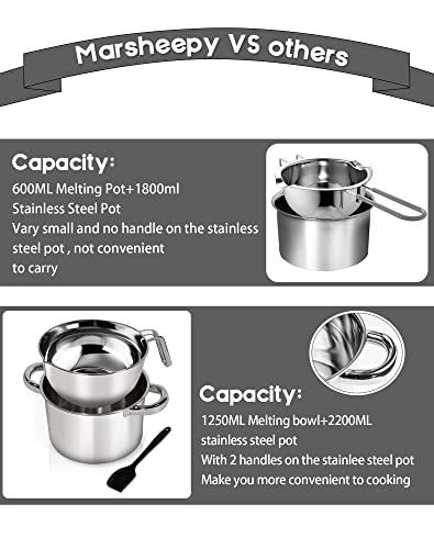 Marsheepy Double Boiler Pot Set,1250ML/1.1QT Mixing Bowl for Chocolate Melting, 2200ML/ 2QT 304 Stainless Steel Pot With Silicone Spatula for Melting Chocolate, Candy, Candle, Soap, Wax - CookCave