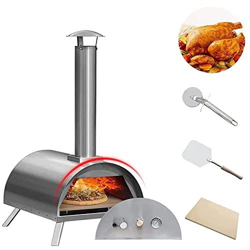 Go-Trio Outdoor Pizza Oven, 12'' Stone Wood Pellet Pizza Oven for Outside, Portable Wood Fire Pizza Maker Stainless Steel with Free Accessories, Camping, Picnic, Cooking, Garden, Patio and Backyard - CookCave