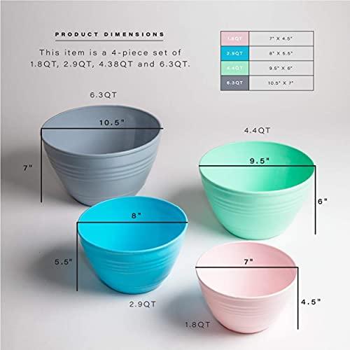 BINO | Mixing Bowl Set with Lids | Versatile Plastic Bowls for Kitchen Mixing, Serving, and Storage - 4-Piece Mixing Bowl Set in Various Sizes | Space-Saving Nesting Design | Dishwasher Safe - CookCave
