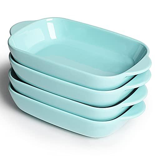 LEETOYI Ceramic Small Baking Dish 7.5-Inch Set of 4, Rectangular Bakeware with Double Handle, Baking Pans for Cooking and Cake Dinner (Turquoise) - CookCave