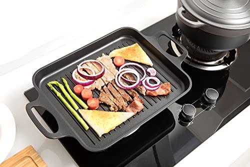 S·KITCHN Nonstick Grill Pan, Induction Stove Top Grill Plate, Glass Grilling Pan for Indoor, Gas Range Grill Panel/Skillet - CookCave