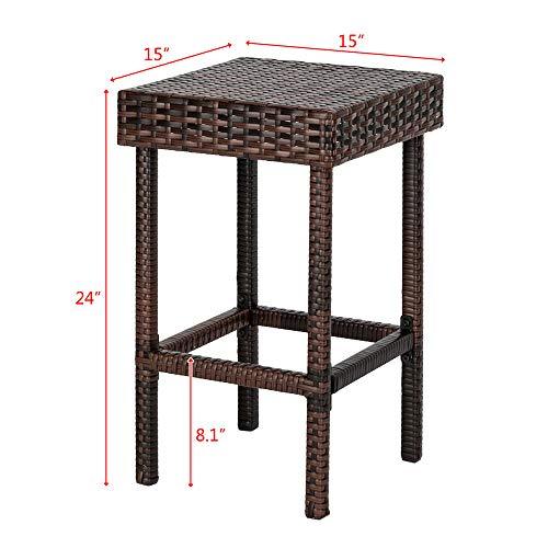 24 inch Counter Height Rattan Wicker Bar Stools Set of 4, Bistro Pub Backless Barstools, Kitchen Dining Room Chairs, Indoor Outdoor Furniture (Brown) - CookCave