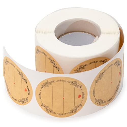 2'' Wreath Design with 3 Lines for Writing (500 Per Roll), Natural Brown Kraft Stickers for Store Owners, Crafts, Organizing, Jar and Canning Labels, Price Tags (Brown) - CookCave