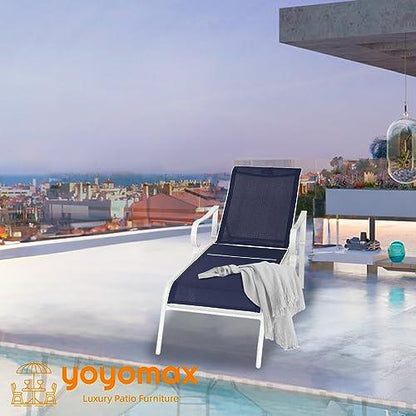 yoyomax Chaise Lounge Outdoor w/Adjustable Back in 5 Reclining Levels, Sturdy Metal Frame, Sunbathing Chair for Beach, Yard, Balcony, Poolside, Dark Blue - CookCave