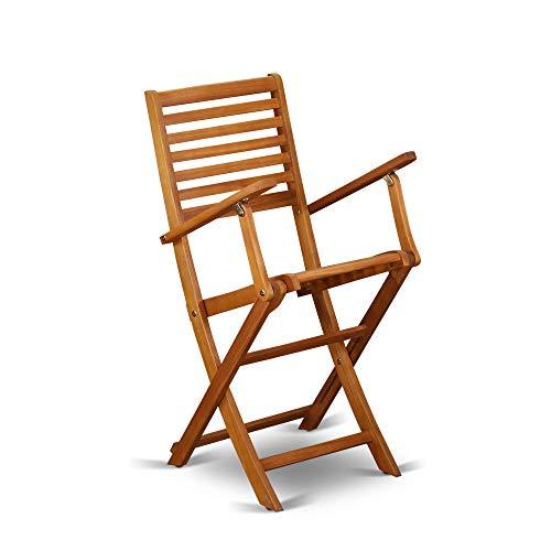 East West Furniture BBSCANA Beasley Folding Patio Dining Chairs with Arm Rest-Acacia Wood, Set of 2, Natural Oil - CookCave