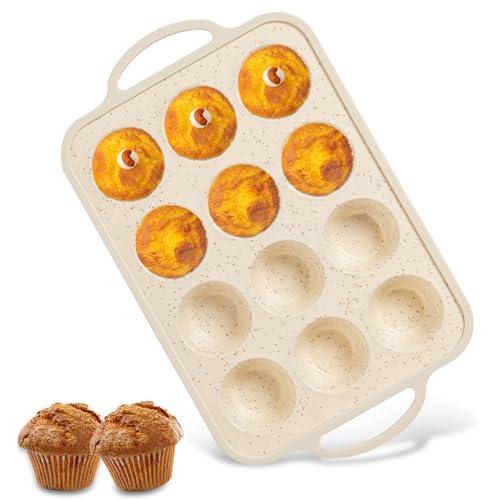 iArtker Silicone Muffin Pan - 12 Cups Muffin Baking Mold With Reinforced Stainless Steel Frame Inside, Non-stick Bakeware Durable Baking Mold Cupcake Molds,Dishwasher Safe,BPA Free - CookCave