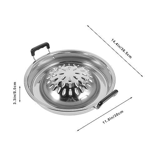 ABOOFAN Thai Korean BBQ Grill Pan Stainless Steel Barbecue Grill Topper Camping BBQ Pan for Shabu Vegetable Egg Pork Beef Meat Garlic Korean Cookware Silver - CookCave