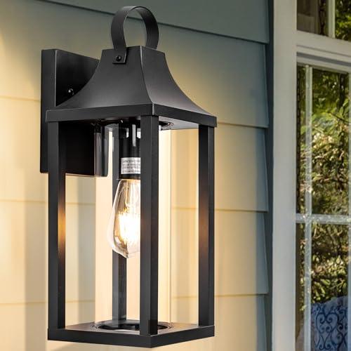 Roravilila Large Outdoor Light Fixture 17 Inch, Porch Light with Cylindrical Clear Glass Exterior Light Fixture Modern, Outdoor Patio Wall Light for Porch Outside Wall Lantern IP65, Matte Black - CookCave