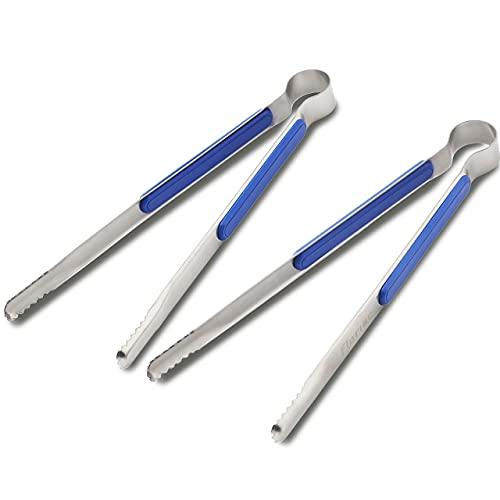 (Florian) Multi Proposal 10.04 Inch Tongs High strength stainless steel, Bounds Spring, Smooth Edge For food, BBQ, Bulgogi, Cooking, Outdoor, Korean Kitchen Gadget Tools, Utensils (Blue Large 2 Pcs) - CookCave