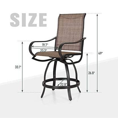 MFSTUDIO Outdoor Bar Stool, Patio Counter Height Sling Fabric Bar Chairs Set of 2, All-Weather Resistant, Brown - CookCave