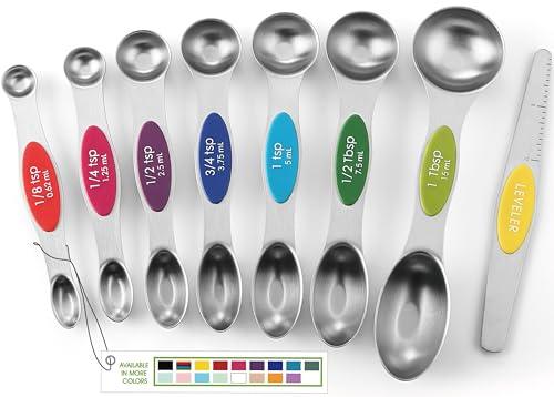 Spring Chef 8-pc Magnetic Measuring Spoon Set, Stainless Steel with N45 Magnets, Fits Spice Jars, BPA Free - CookCave