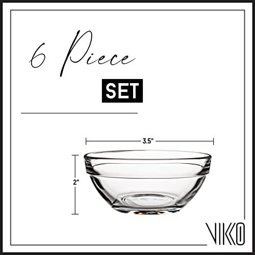 Vikko 3.5" Small Glass Bowls: Clear Bowls - Mise En Place Bowls - Glass Prep Bowls For Cooking - Sauce, Snack, Dessert & Dip Bowls - Glass Cereal Bowls - Glass Bowls for Kitchen - Pinch Bowl Set of 6 - CookCave