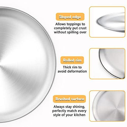 P&P CHEF 13½ Inch Pizza Pan Set of 2, Stainless Steel Pizza Tray, Round Pizza Plate For Pie Cookie Pizza Cake, Non Toxic & Heavy Duty, Brushed Finish & Easy Clean - CookCave