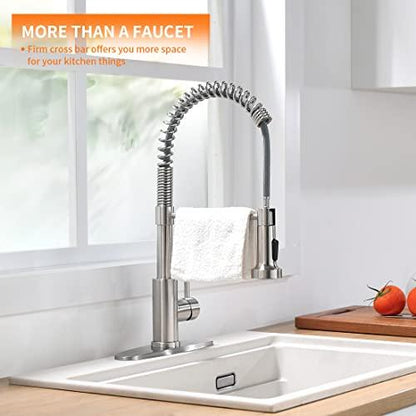 OWOFAN Kitchen Faucet with Pull Down Sprayer Brushed Nickel Stainless Steel Single Handle Pull Out Spring Sink Faucets 1 Or 3 Hole Dual Function for Farmhouse Camper Laundry Utility Rv Wet Bar - CookCave