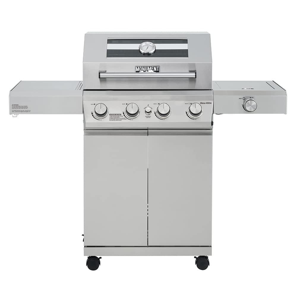 Monument Grills Larger 4-Burner Propane Gas Grills bbq Stainless Steel Heavy-Duty Cabinet Style with LED Controls Side Burner Mesa 400m - CookCave