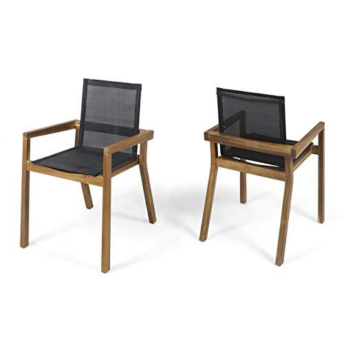 Christopher Knight Home Jimmy Outdoor Acacia Wood and Mesh Dining Chairs (Set of 2), Teak Finish - CookCave