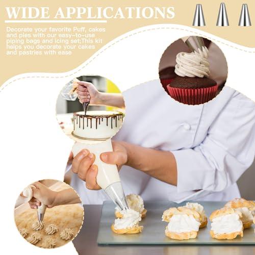 Baderke 3 Pcs Cream Icing Piping Tips Piping Nozzle Tips for Puff with 3 Pcs Frosting Tips 50 Pcs Pastry Bags 1 Pcs Coupler 3 Pcs Bag Ties and 2 Brushes for Pastry Icing Decorating Tools - CookCave