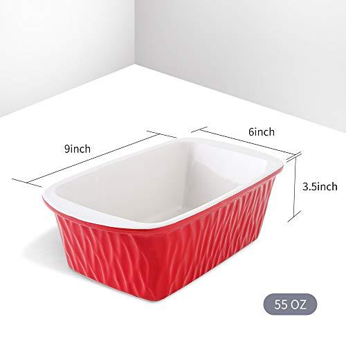 KOOV Ceramic Loaf Pan for Baking Bread, 9 x 5 inch Bread Pan, Rectangular Bread Loaf Pan, Ceramic Bakeware for Cooking, Home Kitchen, Bread Baking Pan Texture Series (Red) - CookCave