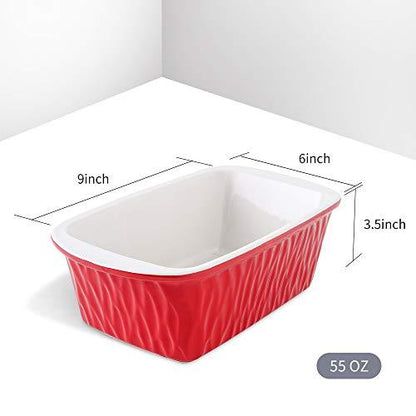 KOOV Ceramic Loaf Pan for Baking Bread, 9 x 5 inch Bread Pan, Rectangular Bread Loaf Pan, Ceramic Bakeware for Cooking, Home Kitchen, Bread Baking Pan Texture Series (Red) - CookCave