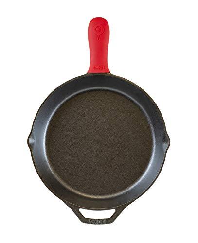 Lodge Cast Iron Skillet with Red Silicone Hot Handle Holder, 12-inch - CookCave