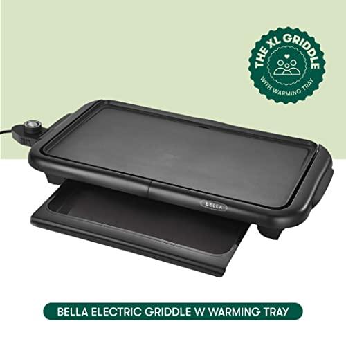 BELLA Electric Griddle with Warming Tray - Smokeless Indoor Grill, Nonstick Surface, Adjustable Temperature & Cool-touch Handles, 10" x 18", Copper/Black - CookCave