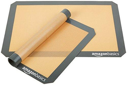 Amazon Basics Silicone, Non-Stick, Food Safe Baking Mat, Pack of 2, New Beige/Gray, Rectangular, 16.5" x 11.6" - CookCave