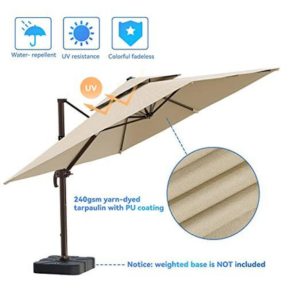 ZLACUIU 10x13FT Cantilever Outdoor Patio Umbrellas, Double Top Large Rectangle Umbrella, Heavy Duty 360° Rotation Offset Outdoor Sun Shade Umbrella for Garden Deck Pool Backyard Patio, Beige - CookCave