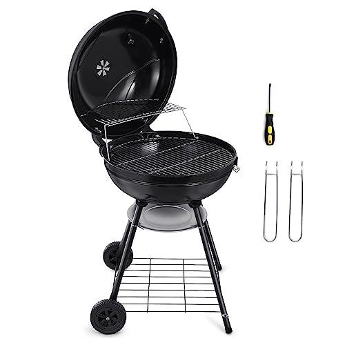 HaSteeL 22 Inch Charcoal Grill, 2 Layer Grilling Racks Heavy Duty Kettle Outdoor BBQ Grill, Large 355 Square Inches for Camping Backyard Picnic Patio Barbecue Cooking, Round Black Enamel Lid & Bowl - CookCave