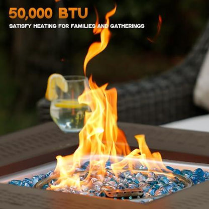 BALI OUTDOORS FirePit Propane Gas Fire Pit Table, 28Inch Square Fire Table 50,000BTU with Cover Lid & Blue Fire Glass for Outside Backyard Deck Patio - CookCave