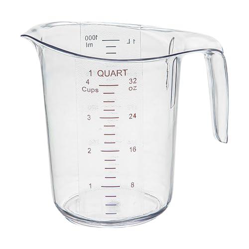 RW Base 1 Quart Measuring Jar, 1 Durable Measuring Beaker - Metric And Imperial Units, V-Shaped Spout, Clear Plastic Measuring Cup, Handle With Thumb-Grip, Tolerates Up To 248F - Restaurantware - CookCave