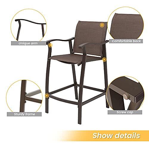 Crestlive Products Outdoor Counter Height Bar Stools Set of 2 Classic Patio Furniture Bar Chairs with Heavy Duty Aluminum Frame in Antique Brown Finish (Brown) - CookCave