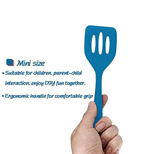 Collfa Mini Spatula And Mini Kitchen Utensil Set Small Five-Piece Set Tiny Silicone Kids Kitchen Tools Whisk Spatula Tongs Spoon And Slotted Spatula For Cooking(Kids Baking Supplies) Blue - CookCave
