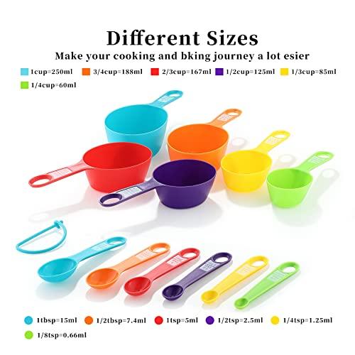 12PCS Measuring Cups, Little Cook Colorful Measuring Cups and Spoons Set, Stackable Measuring Spoons, Nesting Plastic Measuring Cup, kitchen Measuring Set for Baking & Cooking (6+6, Multi Colors) - CookCave