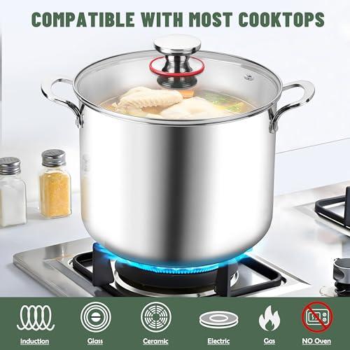 Herogo 12-Quart 18/10 Stainless Steel Stock Pot with Lid, Large Heavy Duty Soup Pot Compatible with Electric, Gas, Induction and Gas Cooktops, Dishwasher Safe - CookCave