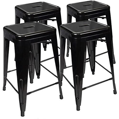 UrbanMod 24 Inches Metal Barstool Set of 4 – Counter Height Backless Bar Stool for Kitchen Island, Breakfast, Outdoors, Pub, Restaurant, Home, Patio – Stackable Heavy Duty Modern & Industrial (Black) - CookCave