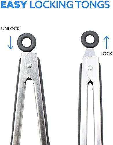 Kona Premium Stainless-Steel Locking Grill Tongs [Set of 2] 18 inch, Sturdy, Heavy Duty Tongs - Great for Cooking, Grilling, and Barbecue (BBQ) - CookCave