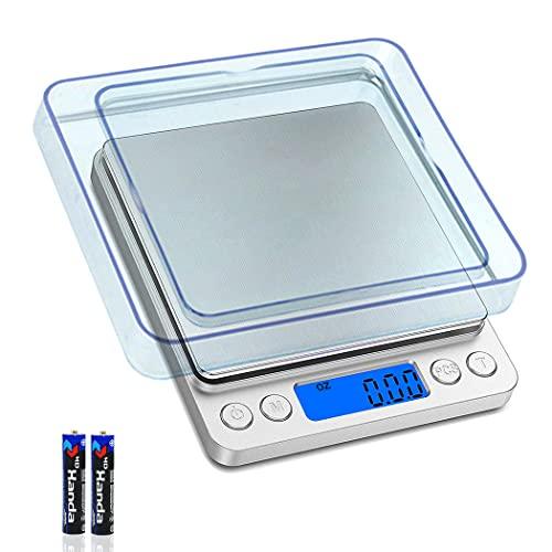 Food Scale Digital Kitchen Scale for Food Ounces and Grams, Small Electronic Pocket Scale for Weight Loss, Baking, Cooking, Coffee, Jewelry, 6.6lb/3kg, 0.01oz/0.1g Precision (Batteries, 2 Trays) - CookCave