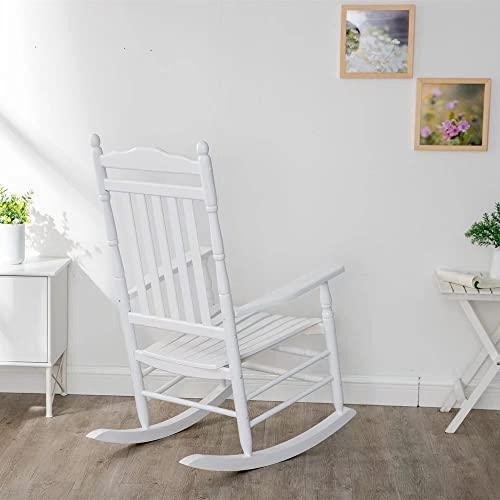 BplusZ Outdoor Wooden Rocking Chair for Patio and Porch - Traditional Indoor Outside Furniture Rocker for Lawn, Backyard and Garden, White - CookCave