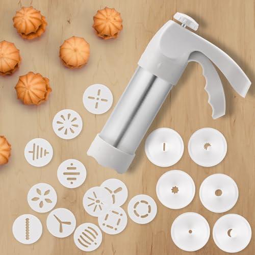 Dacono Cookie Press for Baking, Spritz Cookie Press, Cookie Press Gun Kit with 12 Cookie Press Discs and 6 Icing Tips, for DIY Biscuit Maker, Cake Icing Decoration,White - CookCave