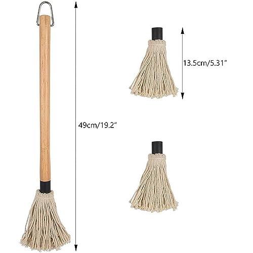 2 Pack Grilling Basting Mop, Large BBQ Sauce Basting Mops & Brushes with Wooden Long Handle and 6 Extra Replacements for Grilling Smoking BBQ Steak, 19.2+18 Inch - CookCave