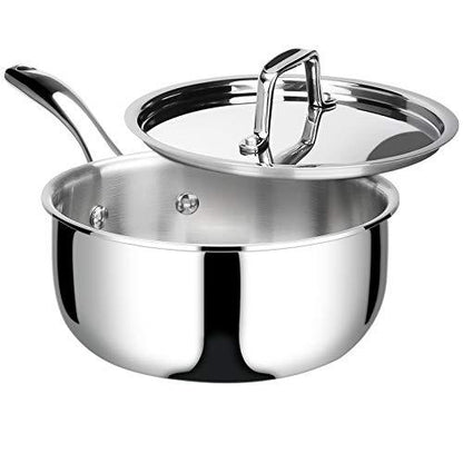Duxtop Whole-Clad Tri-Ply Stainless Steel Saucepan with Lid, 3 Quart, Kitchen Induction Cookware - CookCave