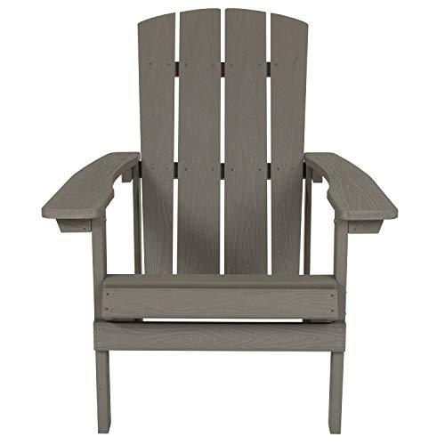 Flash Furniture Charlestown Indoor/Outdoor Faux Wood Adirondack Chair, Weather-Resistant Polyresin Patio Adirondack Chair with 350-lb. Static Weight Capacity, Gray - CookCave