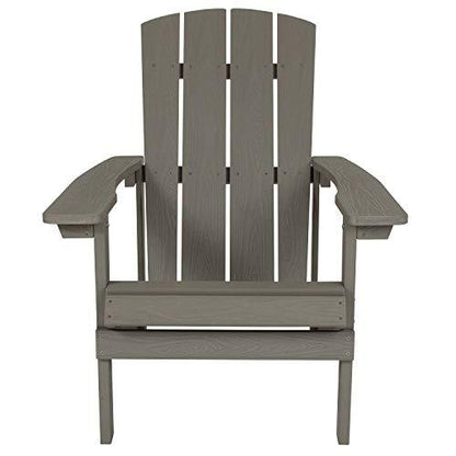 Flash Furniture Charlestown Indoor/Outdoor Faux Wood Adirondack Chair, Weather-Resistant Polyresin Patio Adirondack Chair with 350-lb. Static Weight Capacity, Gray - CookCave