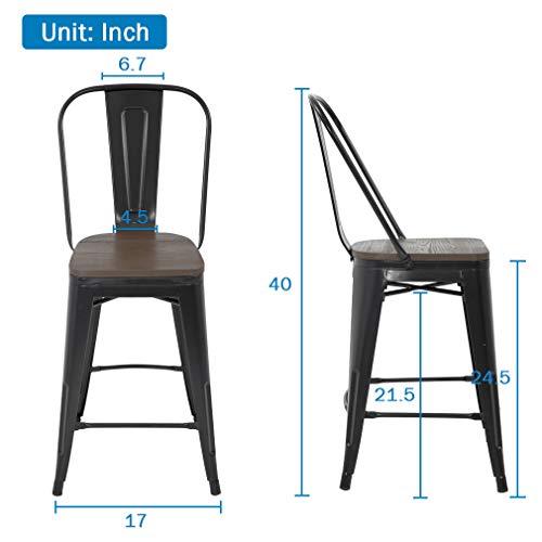 FDW Modern Bar Stool Set of 4 Counter Height Barstool with Back 24 Inches Seat Height Industrial Bar Chairs Indoor Outdoor Metal Kitchen Stools Restaurant Patio Stool Stackable - CookCave