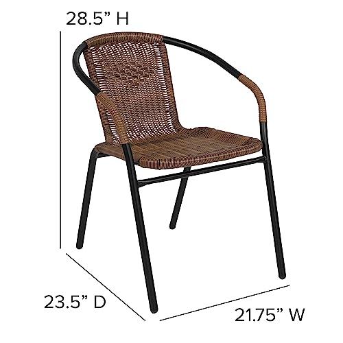 EMMA + OLIVER 2 Pack Medium Brown Rattan Indoor-Outdoor Restaurant Stack Chair - CookCave