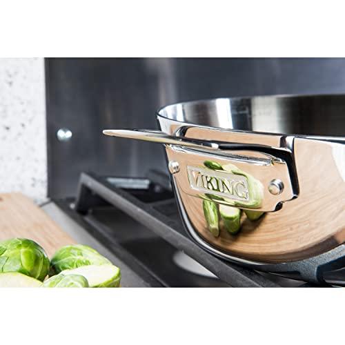 Viking Culinary Contemporary 3-Ply Stainless Steel Sauté Pan, 4.8 Quart, Includes Glass Lid, Dishwasher, Oven Safe, Works on All Cooktops including Induction - CookCave